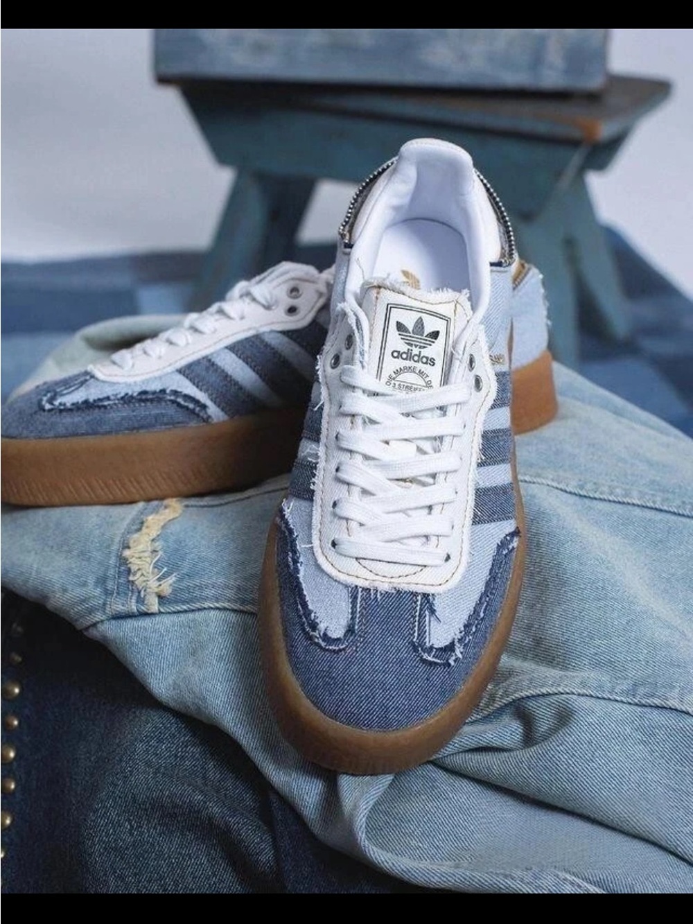 atmos x adidas Women’s Sambae Denim Platform Sneaker - Light Blue & Gum Sz 7.5 - Picture 10 of 16